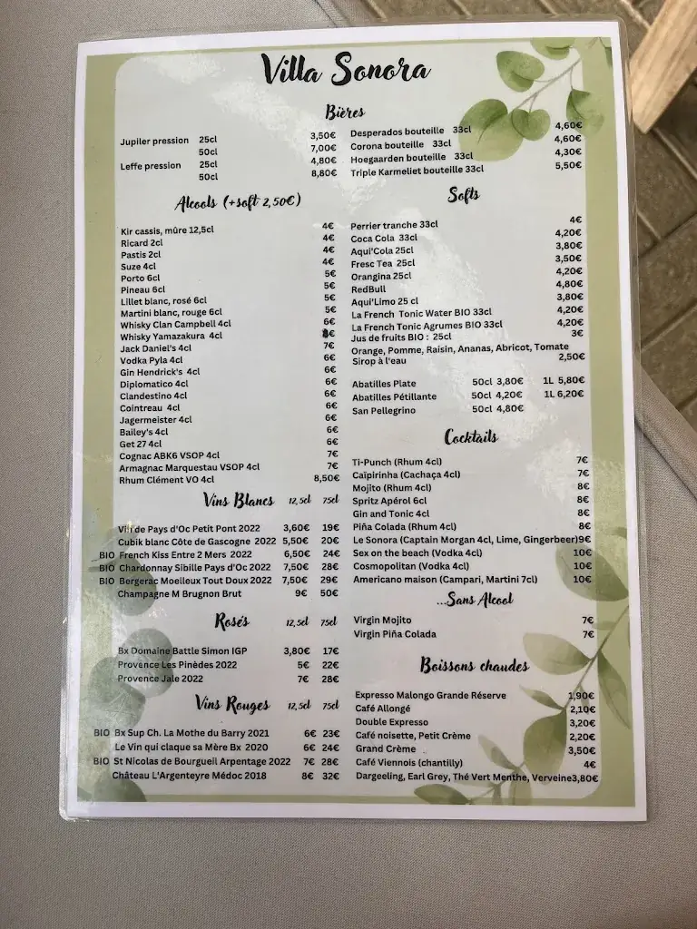 Menu_Villa Sonora_Carcans_image_1