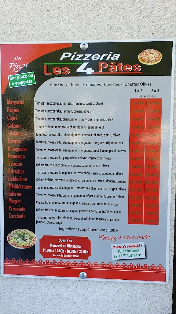 Menu_Pizzeria Les 4 Pâtes_Carcans_image_1