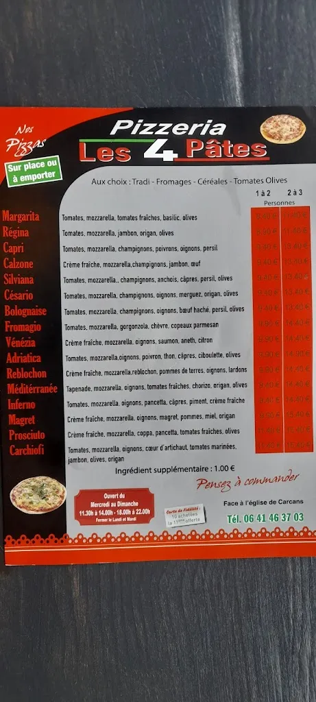 Menu_Pizzeria Les 4 Pâtes_Carcans_image_2