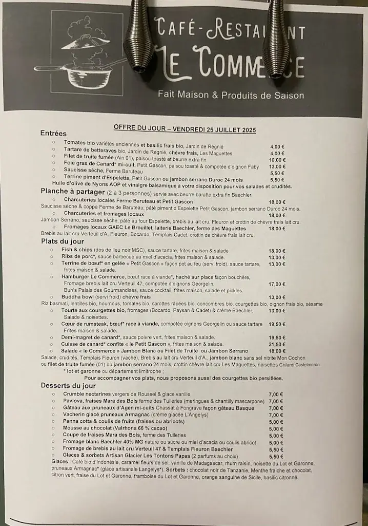 Menu_Restaurant Bar Le Commerce_Castelmoron-sur-Lot_immagine_1