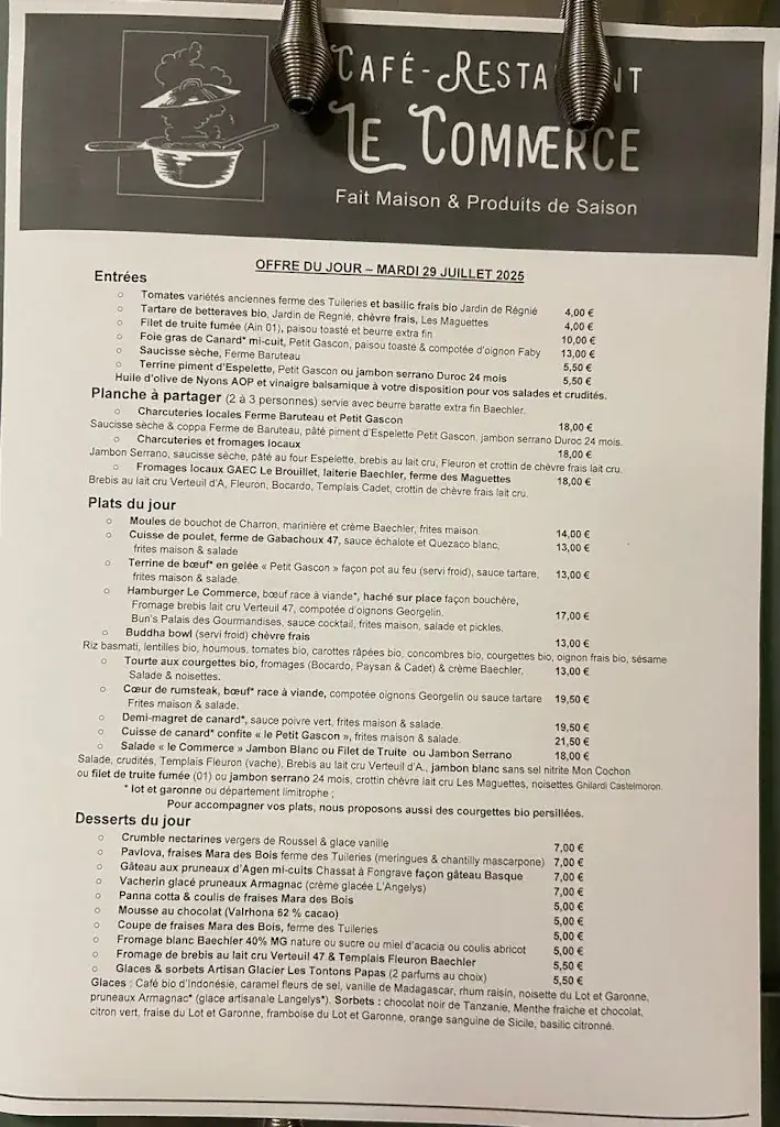 Menu_Restaurant Bar Le Commerce_Castelmoron-sur-Lot_immagine_2