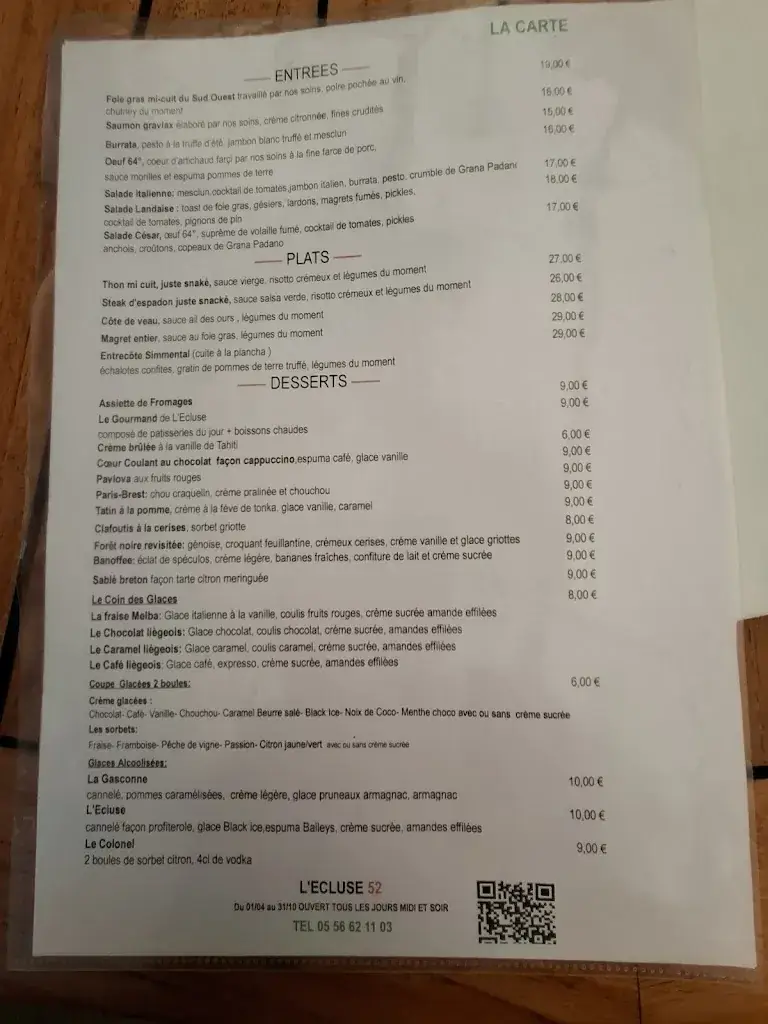Menu_ECLUSE 52 Restaurant_Castillon_image_1