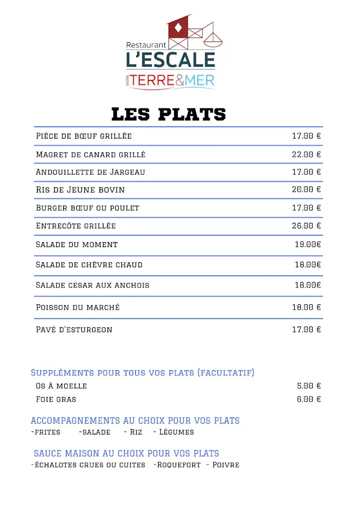 Menu_Restaurant L'escale Entre Terre Et Mer_Cavignac_image_1