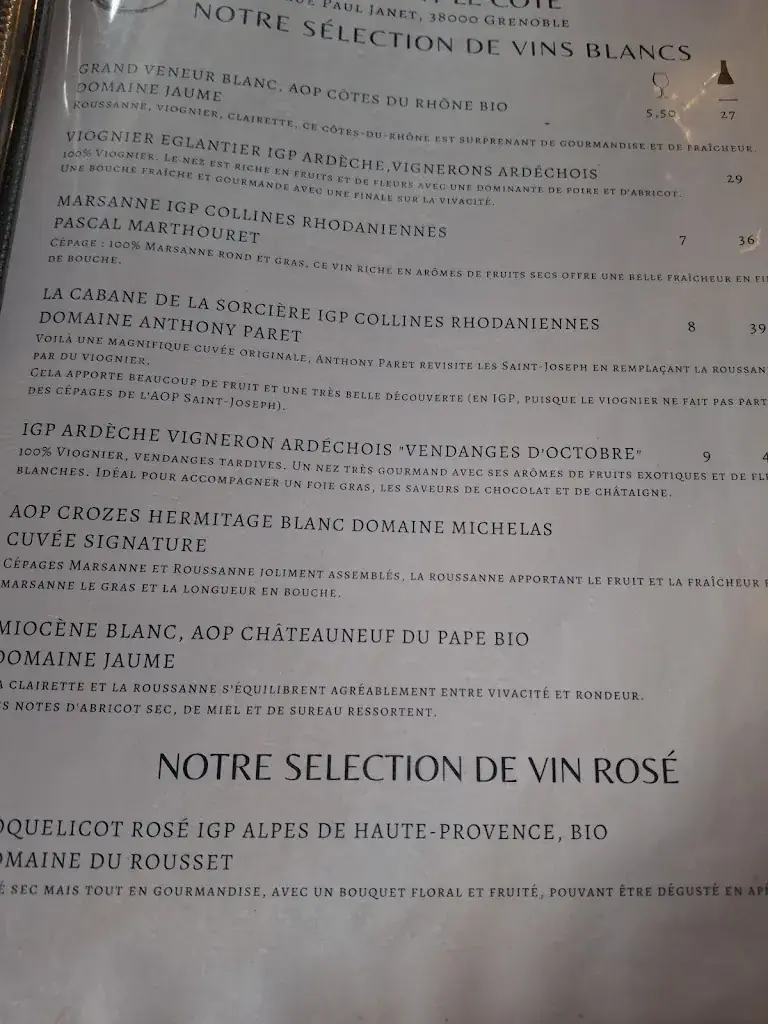 Menu_Restaurant Le Côte_Grenoble_image_2