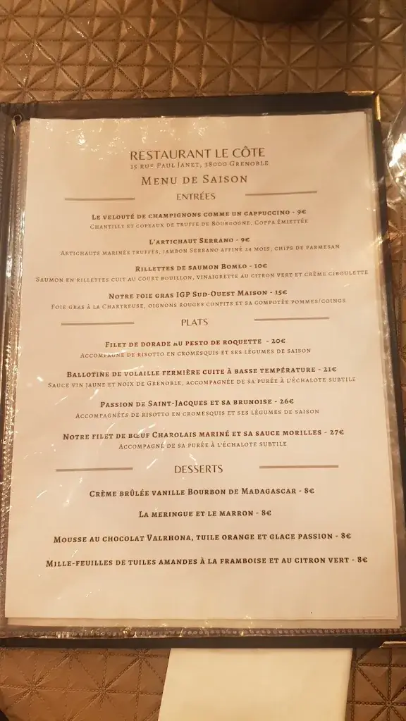 Menu_Restaurant Le Côte_Grenoble_image_3