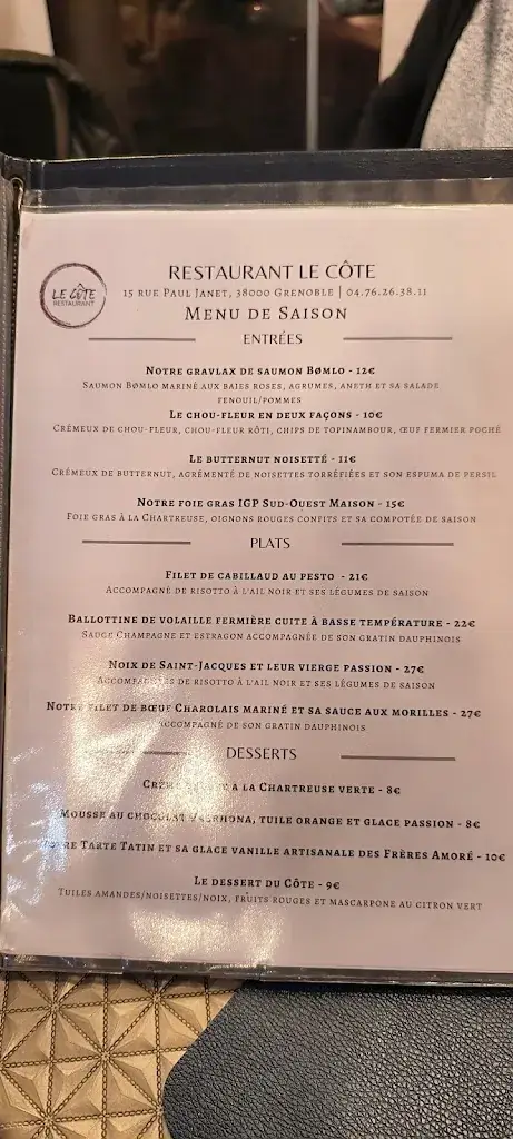 Menu_Restaurant Le Côte_Grenoble_image_4
