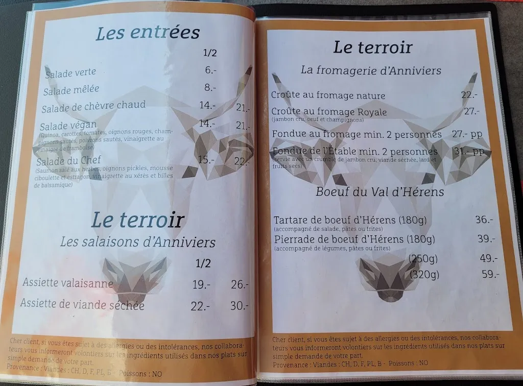 Menu_Restaurant l'Étable Sigeroulaz_Vercorin_image_1