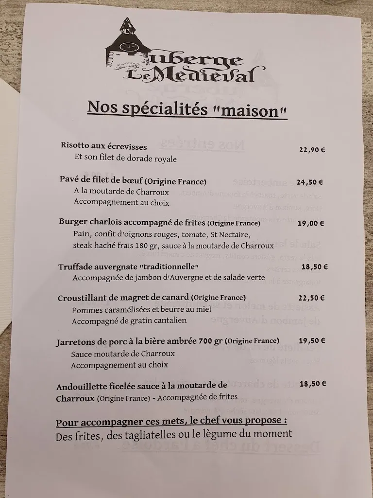 Menu_Auberge Le Médiéval_Charroux_image_1