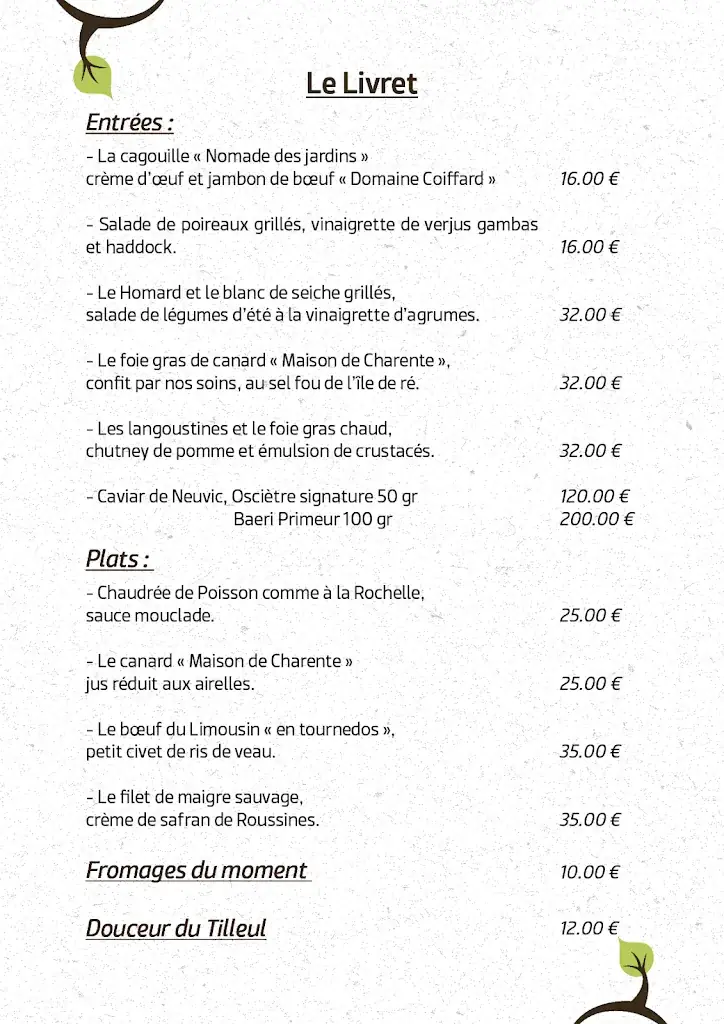 Menu_Le Tilleul du Gourmet_Chasseneuil-sur-Bonnieure_image_1