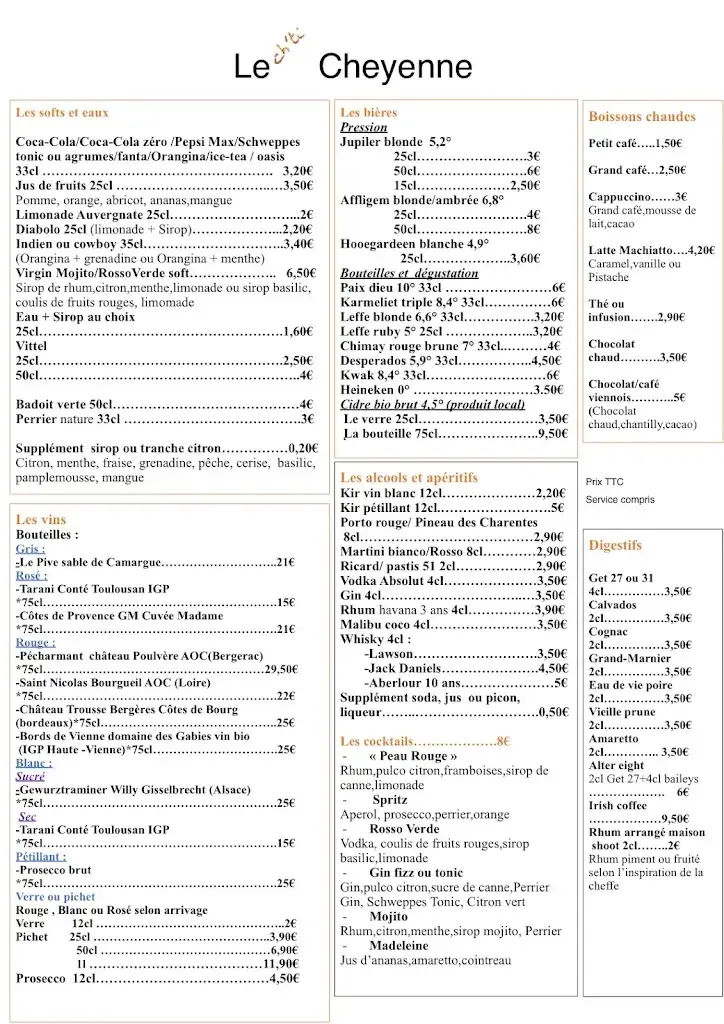 Menu_Restaurant le cheyenne_Châteauneuf-la-Forêt_image_1