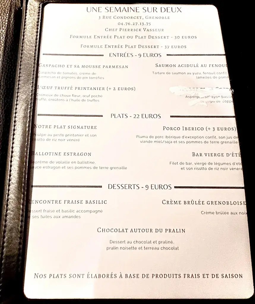 Menu_Restaurant Une Semaine sur Deux_Grenoble_image_2