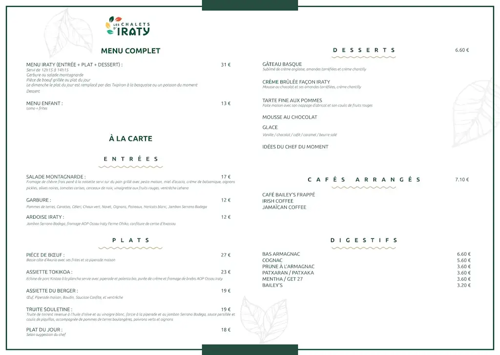 Menu_Restaurant des Chalets d'Iraty_Larrau_image_1
