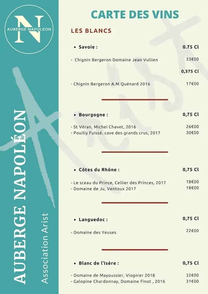 Menu_Auberge Napoléon Restaurant_Grenoble_imagen_2