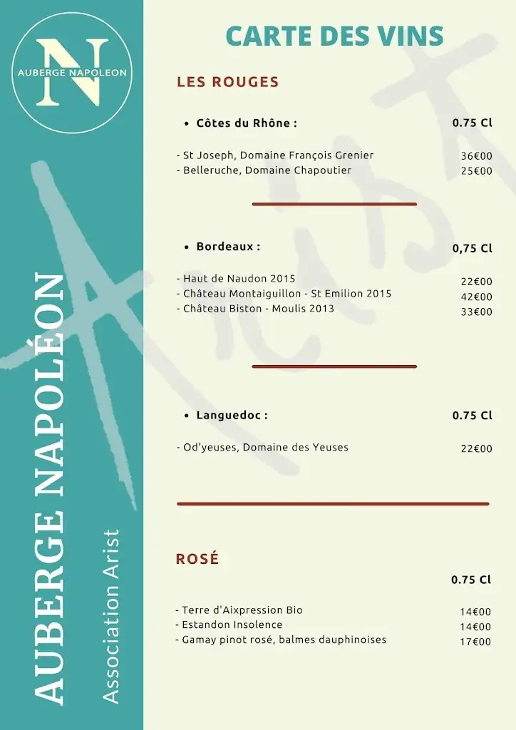 Menu_Auberge Napoléon Restaurant_Grenoble_imagen_4