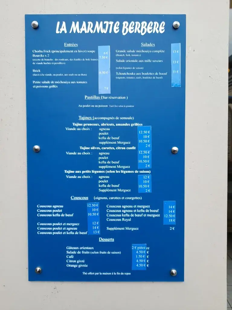 Menu_La Marmite Berbère_Châtellerault_image_2