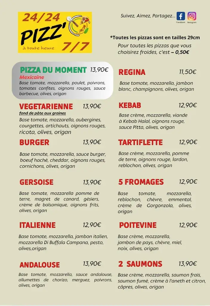 Menu_distributeur à pizza Coulombiers 24/24 et 7/7 Pizz’à toute heure_Coulombiers_image_1