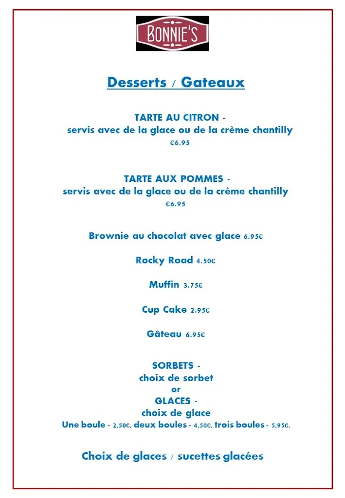 Menu_Bonnie's Restaurant Bistro, Bar & Salon de Thé_Coussac-Bonneval_image_4