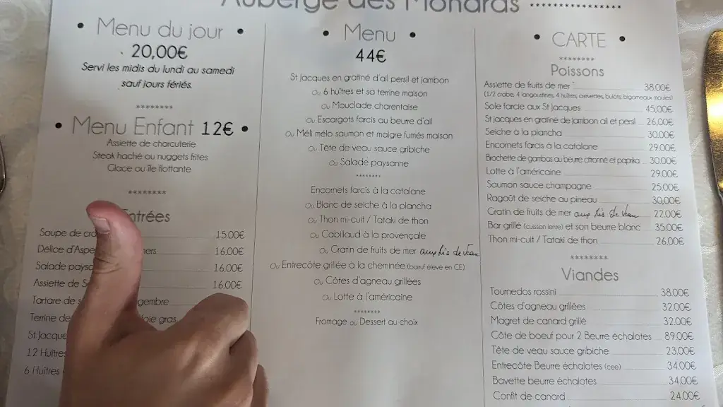 Menu_Auberge des Monards_Barzan_image_1