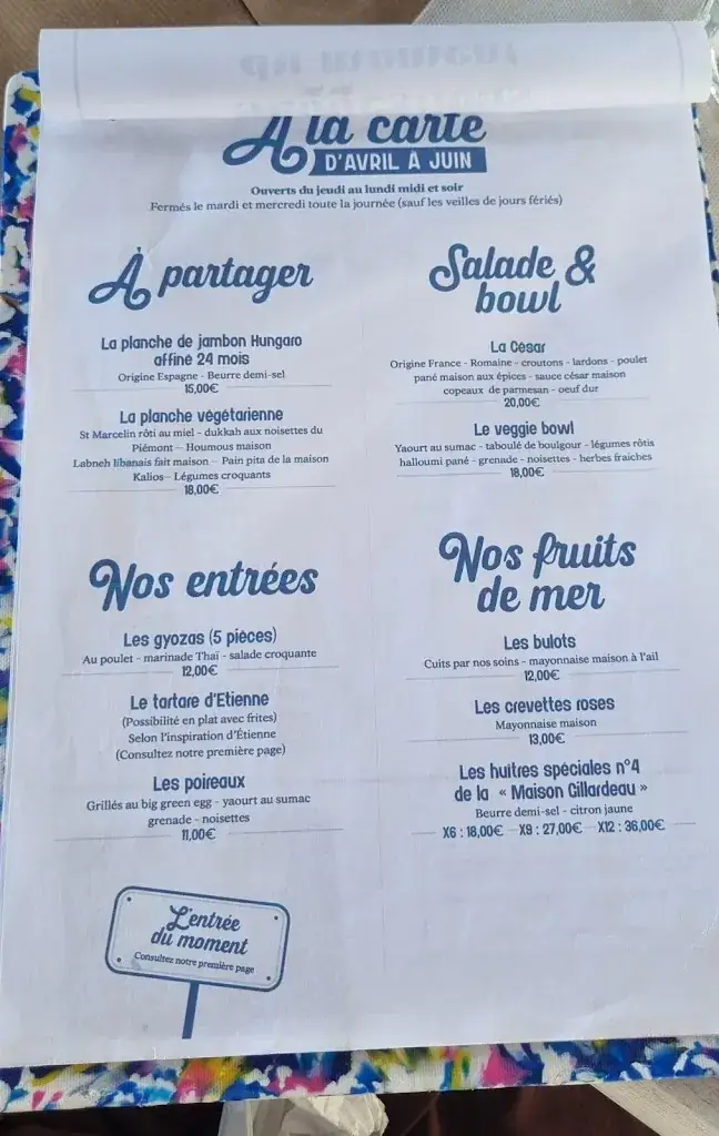 Menu_La Crique - Suzac Beach House_Meschers-sur-Gironde_immagine_3