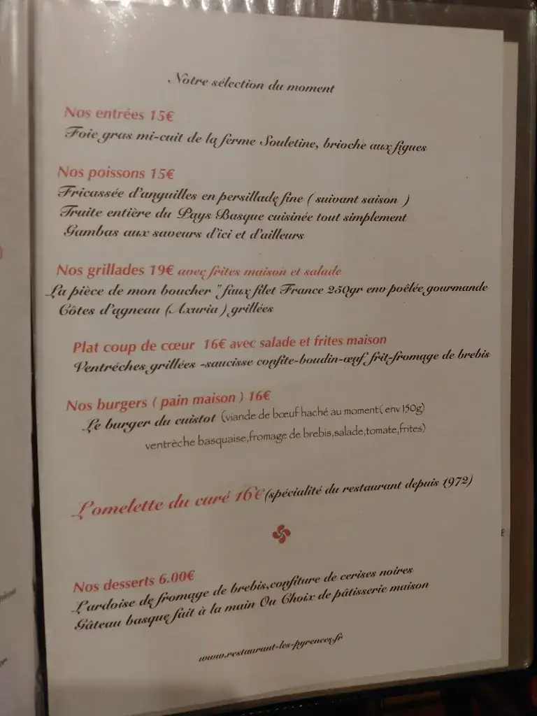 Menu_Restaurant des Pyrénées_Tardets-Sorholus_image_3