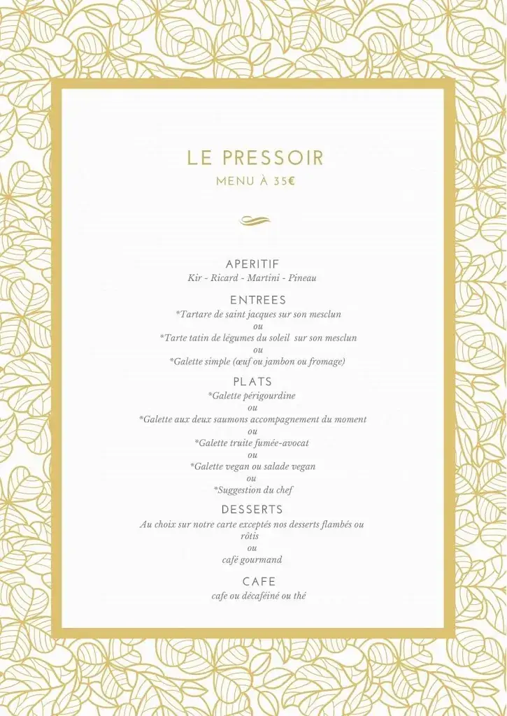 Menu_Le Pressoir | Restaurant - Crêperie_Étagnac_immagine_1