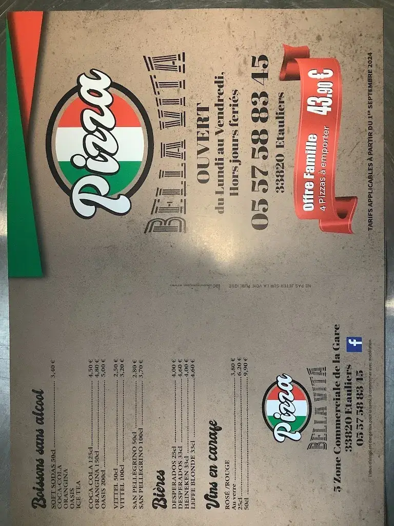Menu_BELLA VITA PIZZERIA ETAULIERS_Étauliers_image_2