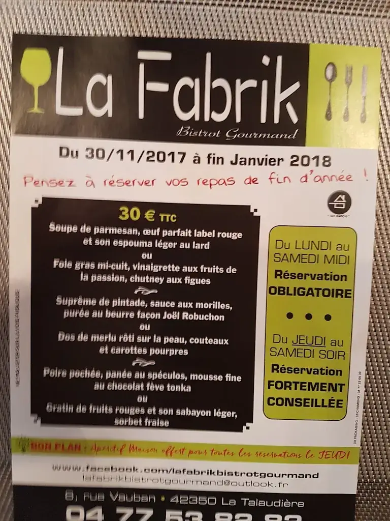 Menu_Restaurant la Talaudière - LA FABRIK_Talaudière_immagine_1