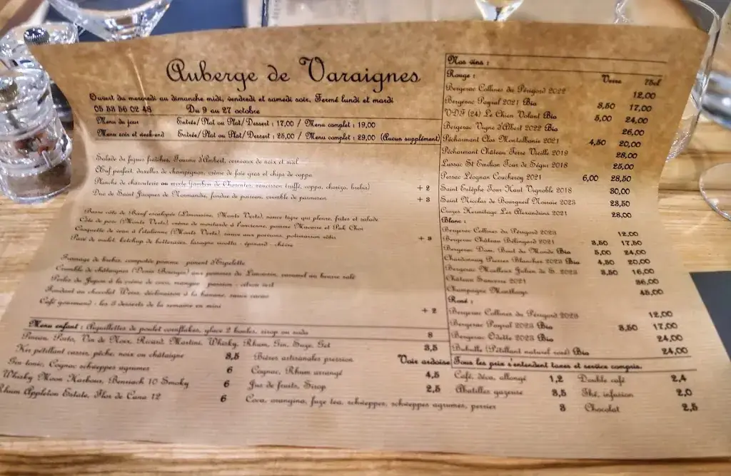 Menu_Auberge de Varaignes_Varaignes_image_2