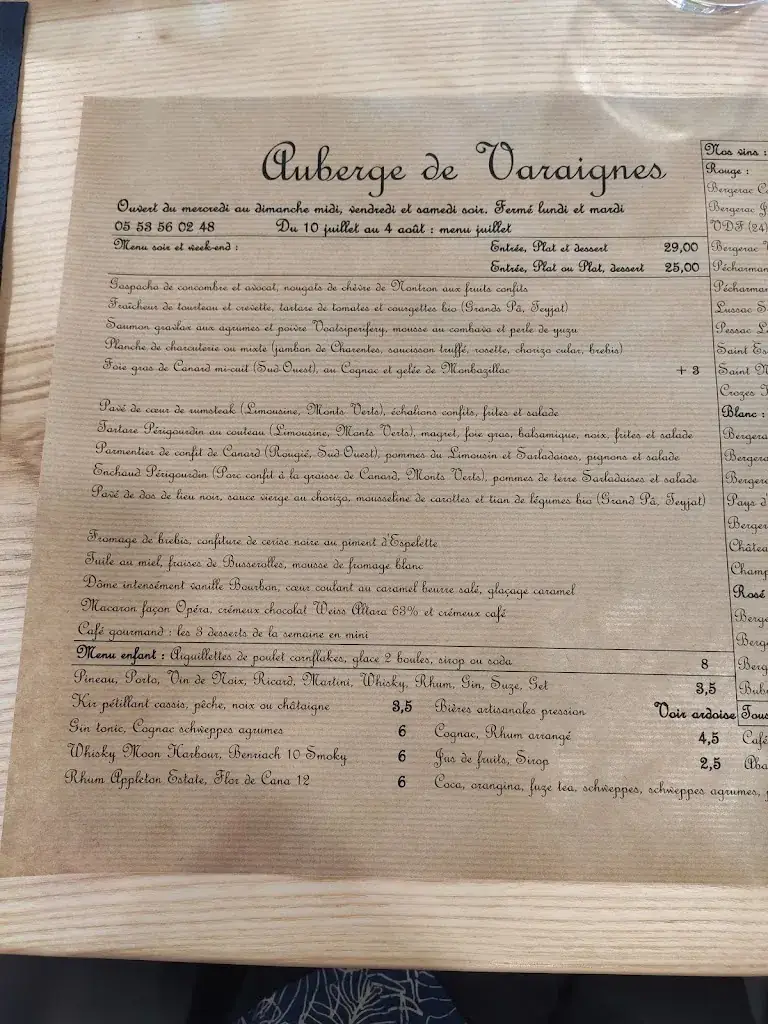 Menu_Auberge de Varaignes_Varaignes_image_3