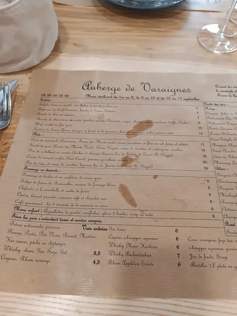 Menu_Auberge de Varaignes_Varaignes_image_4