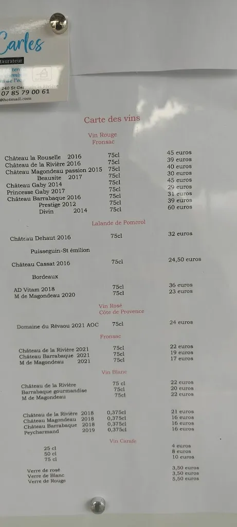 Menu_Restaurant Chez Carles_Saint-Germain-de-la-Rivière_immagine_4