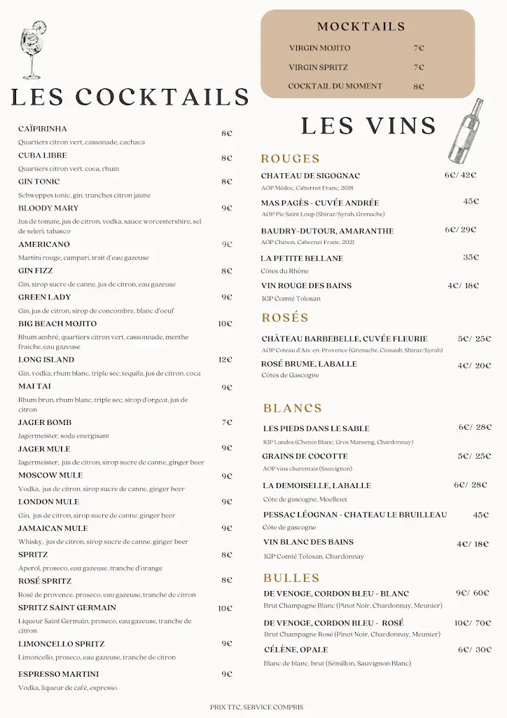Menu_Les bains Beach Club FOURAS_Fouras_image_1