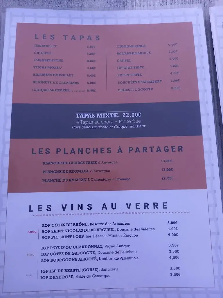 Menu_Kyllian's Pub_Issoire_immagine_2