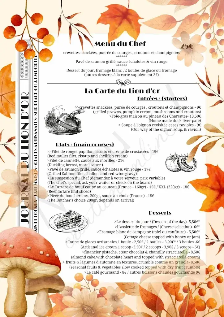 Menu_Hôtel Restaurant Le Lion d'Or_Gémozac_image_1