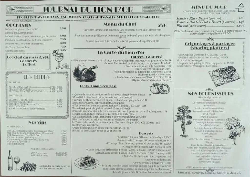 Menu_Hôtel Restaurant Le Lion d'Or_Gémozac_image_2