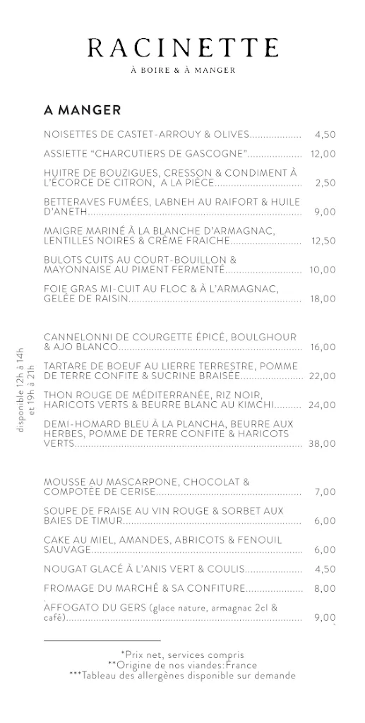 Menu_Racine Restaurant_Lectoure_immagine_1