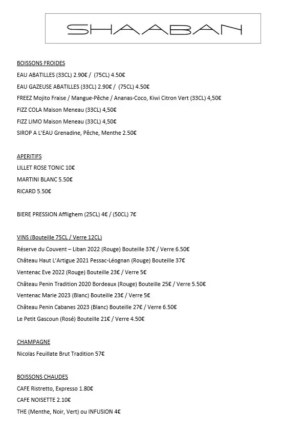 Menu_Shaaban restaurant_Gradignan_image_1