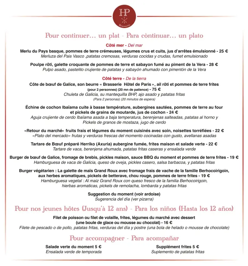 Menu_Brasserie de l’Hôtel de Paris_Hendaye_image_1