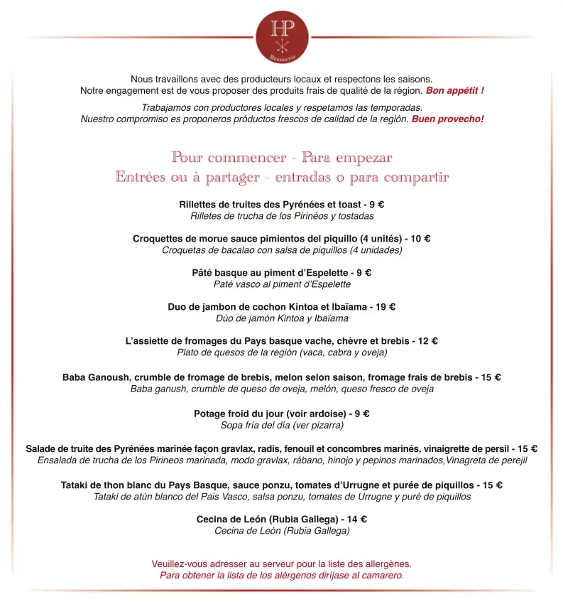 Menu_Brasserie de l’Hôtel de Paris_Hendaye_image_2