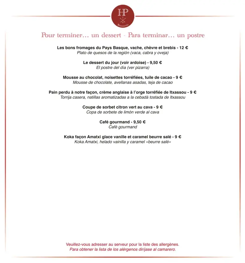 Menu_Brasserie de l’Hôtel de Paris_Hendaye_image_3