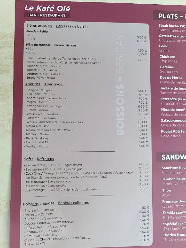 Menu_Le cafe ole_Hendaye_image_1