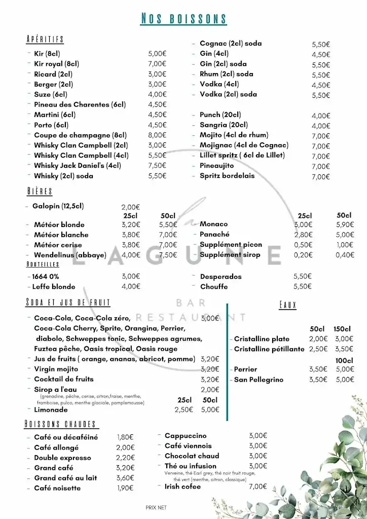 Menu_La lagune - Restaurant de la Base de Loisirs_Jonzac_image_1