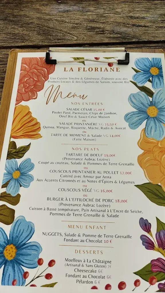 Menu_La Floriane Restaurant & Bar Pub Glacier_Sauve_image_2
