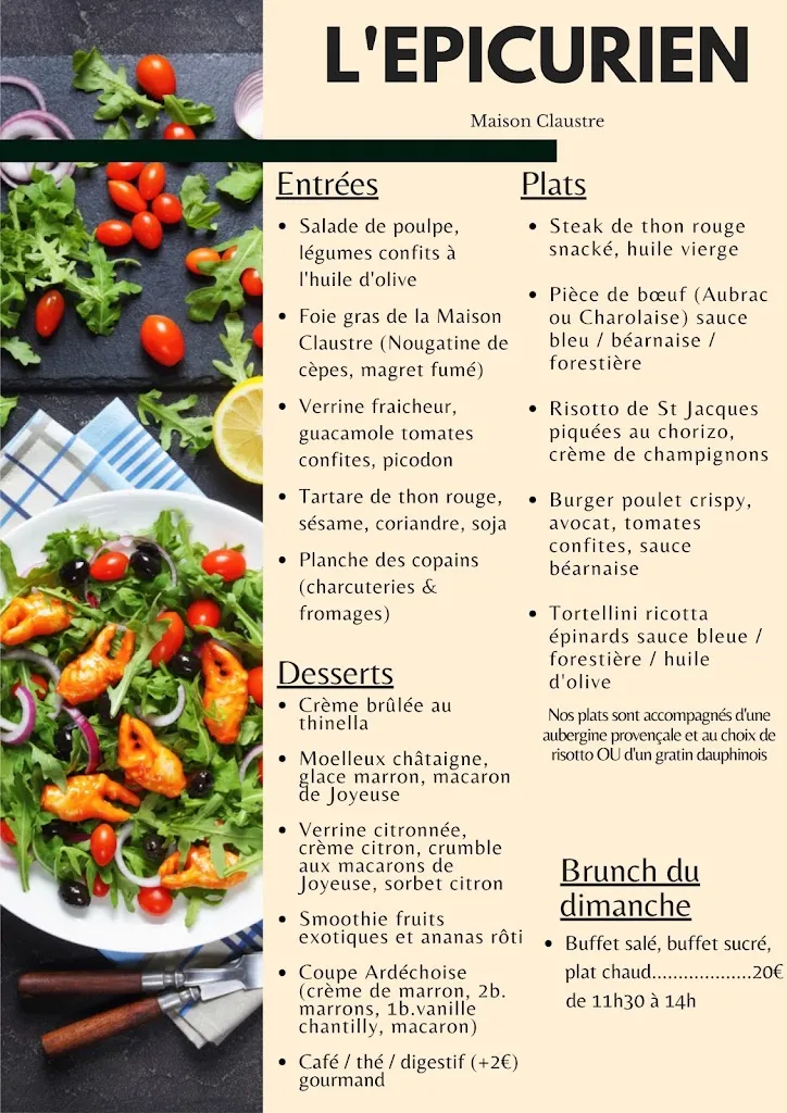 Menu_L’Épicurien / Maison Claustre_Lablachère_image_1