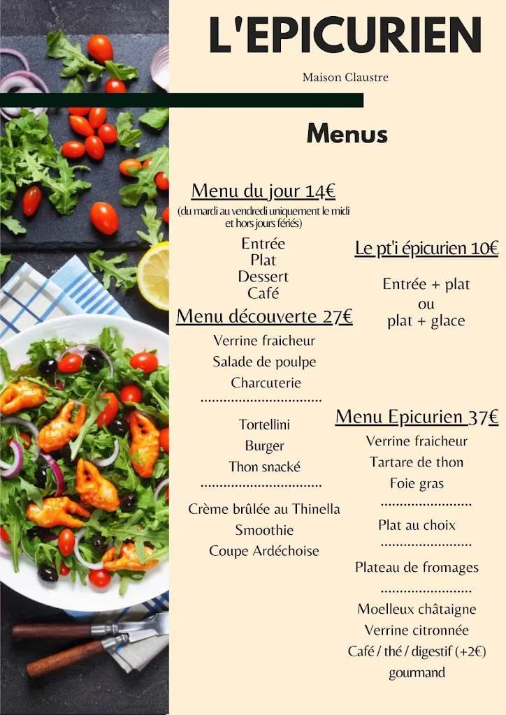 Menu_L’Épicurien / Maison Claustre_Lablachère_image_2