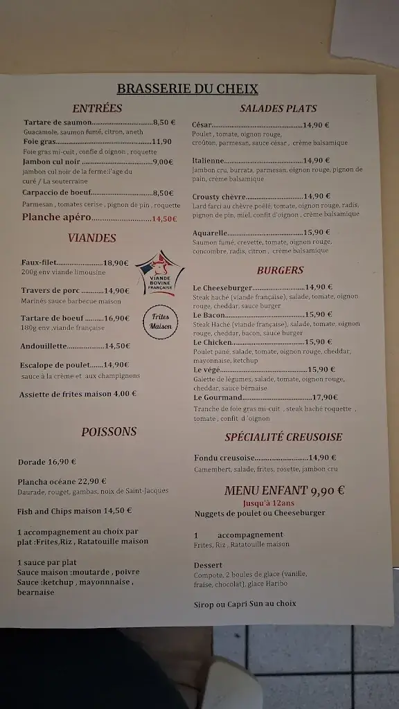 Menu_brasserie du cheix_Souterraine_image_1