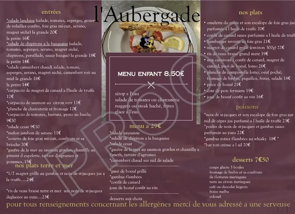 Menu_Restaurant Aubergade_Labouheyre_image_1