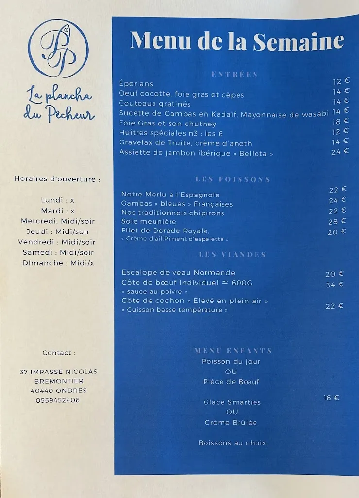 Menu_La Plancha du pêcheur_Ondres_image_1
