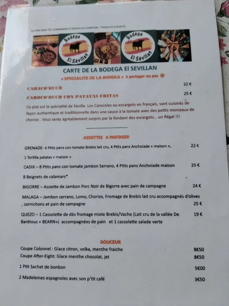 Menu_BODEGA EL SEVILLAN LA TESTE DE BUCH - BAR D AMBIANCE & RESTAURANT DE TAPAS- COCKTAIL-BIERE -VIN-ANIMATION_Teste-de-Buch_image_1