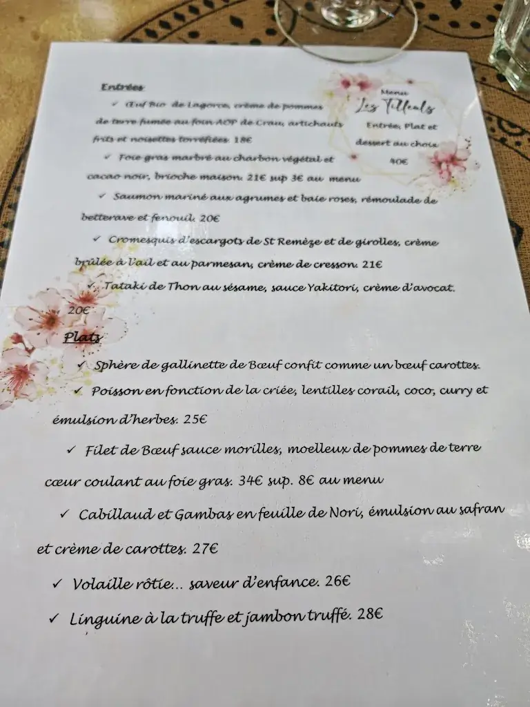 Menu_Restaurant Les Tilleuls_Lagorce_image_1